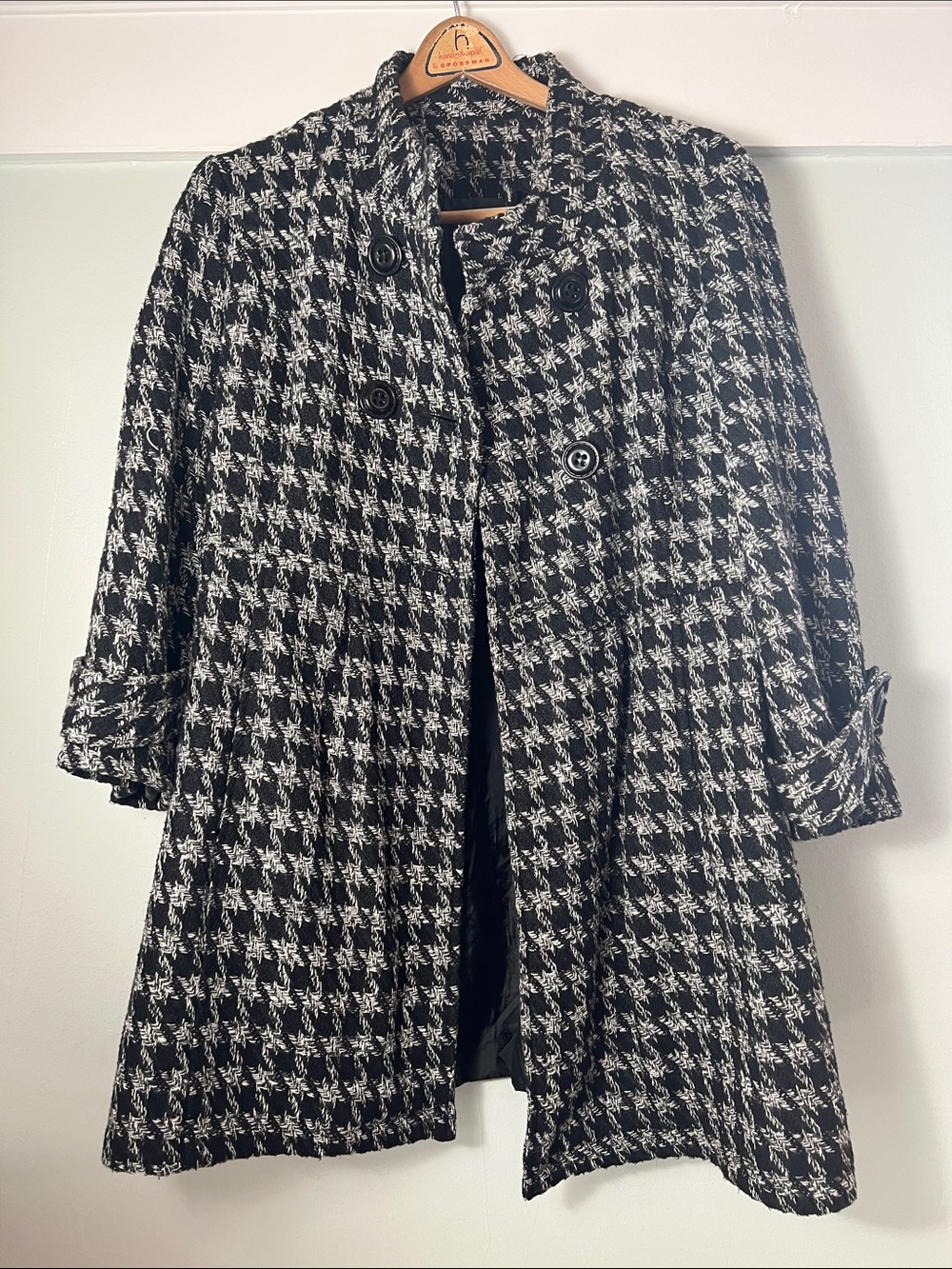 Black & White Houndstooth Women's Coat XL wool & polyester